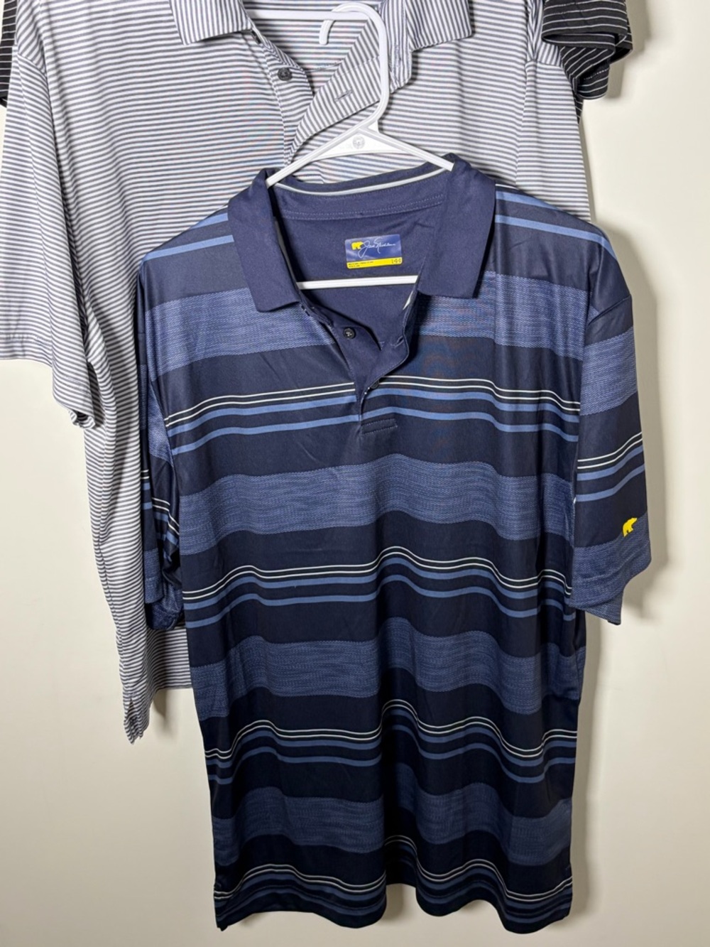 Jack Nicklaus Men’s Large Golden Bear Striped Polo 3 Pack - Navy, Gray, Black - Picture 4 of 10